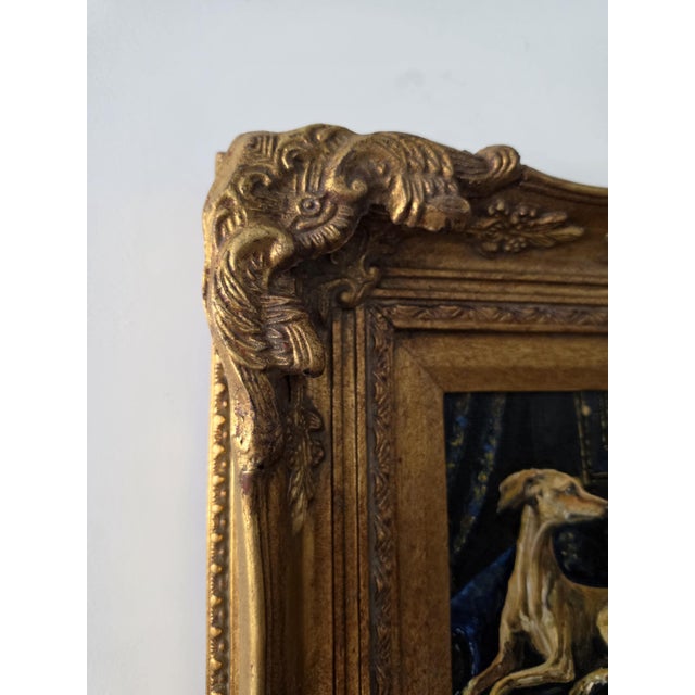 English Late 20th Century Original Greyhound Oil Painting, Hand Painted Whippet Portrait, Vintage Gilded Frame, Dog Lover Wall Art, One of a Kind Artwork For Sale - Image 3 of 14
