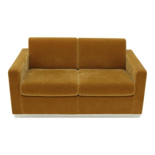 Mohair Loveseat on High Polish Stainless Steel Base Ward Bennet for Brickel For Sale