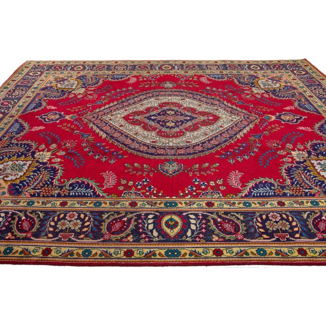1920s 1920s Red Antique Tabriz Handmade Persian Wool Rug With Multicolor Shah Abbasi Desing For Sale - Image 5 of 11