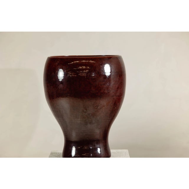 Ceramic Large Hand-Crafted Artisan Ceramic Vessel in Reddish-Brown Glaze For Sale - Image 7 of 12