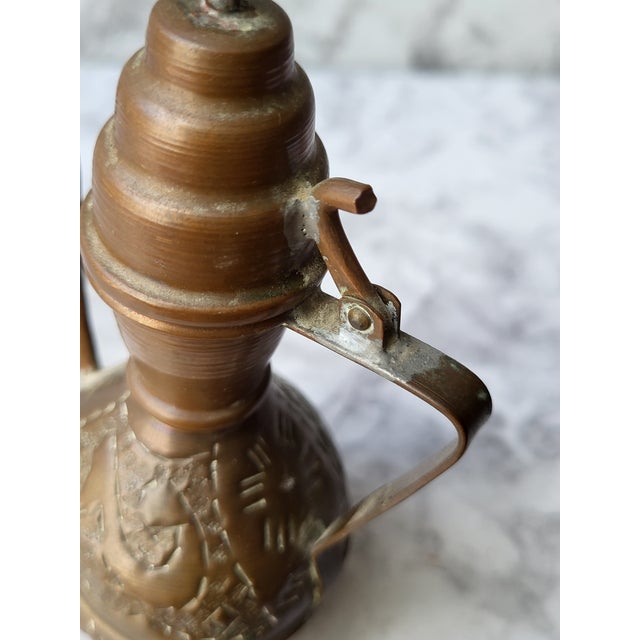 1960s Handcrafted Copper Coffee Pot Etched Middle Eastern For Sale - Image 13 of 17