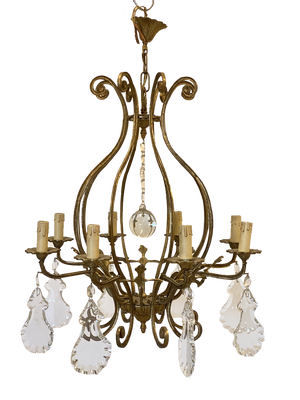 Bronze and Crystal Chandelier, 1940s