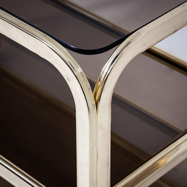 Vintage Brass and Smoked Glass Bar Cart, 1980s For Sale - Image 9 of 10