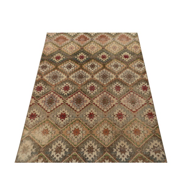 Tribal 1960s Vintage Distressed Rug in Beige-Brown, Green With Colorful Patterns For Sale - Image 3 of 7