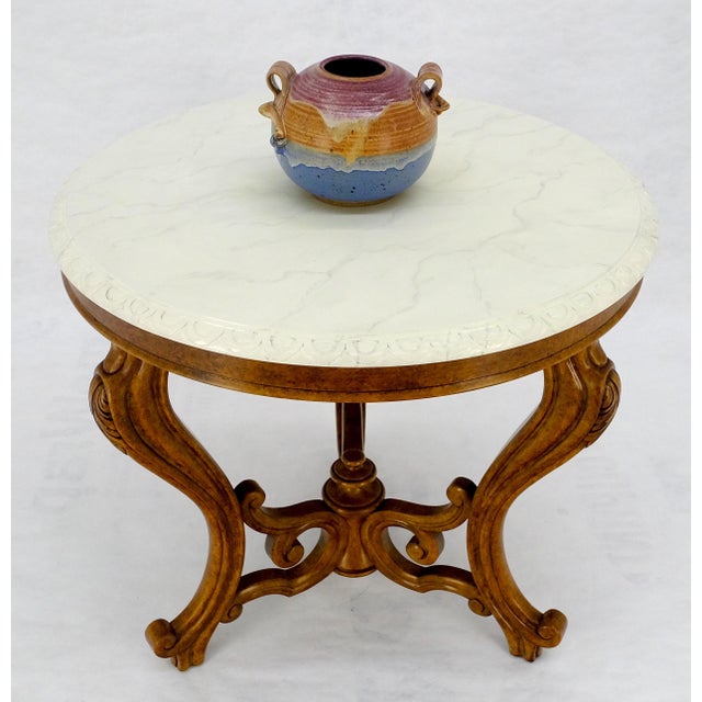 Fine Carved Wood Base Marble Top 31” Diameter Gueridon Center Table Widdicomb For Sale - Image 16 of 18