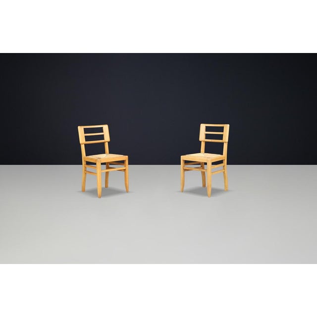 Mid-Century Modern French Oak and Cane Side Chairs attributed to Pierre Cruège, 1940, Set of 2 For Sale - Image 10 of 11