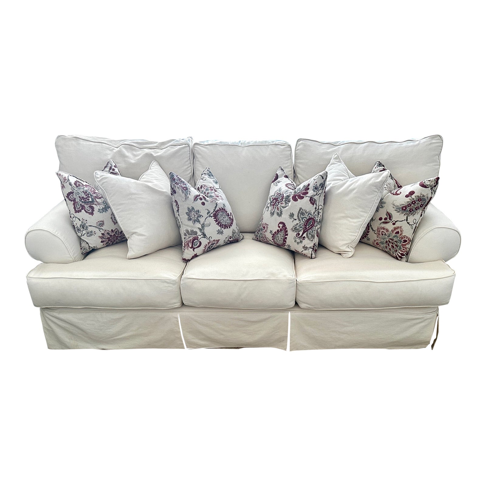 Contemporary Off White Cotton Twill Slipcover 3 Cushion Sofa Chairish
