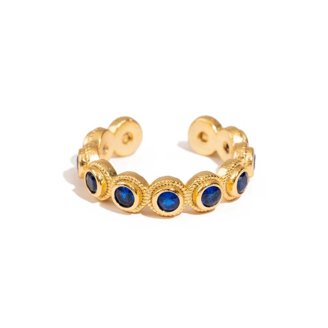 Royal Sapphire Adjustable Gold Plated Stackable Ring, Size 8 For Sale - Image 9 of 9
