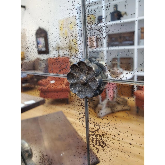 Modern Art Deco Style Silver Gilt Mirror With Rosettes and Antiqued Glass For Sale - Image 11 of 13