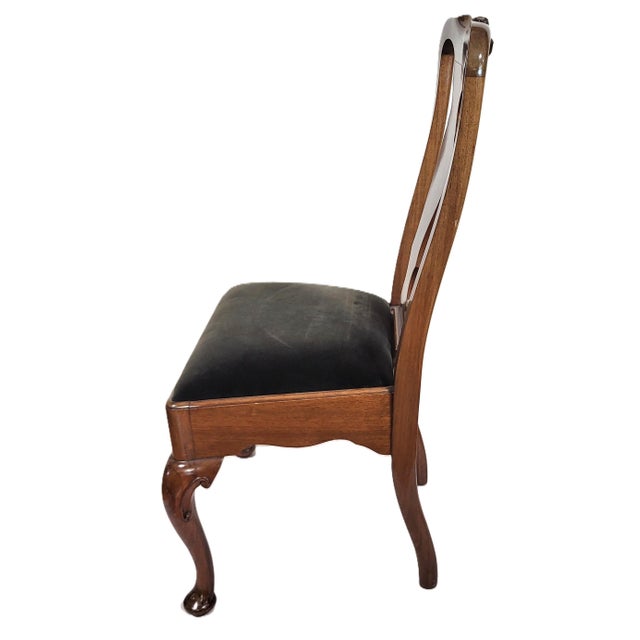 Late 19th Century Pair 19th C English Queen Anne Mahogany Splat Back Slip Seat Side Chairs For Sale - Image 5 of 15