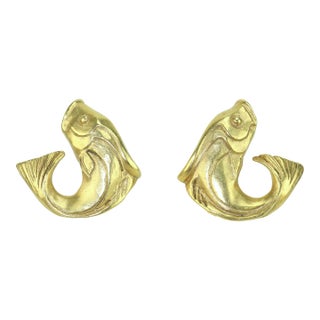 Gold Tone Fish Earrings, 1980's For Sale
