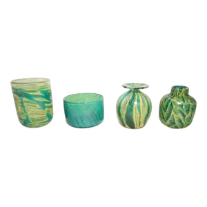 1960s Mdina Glass Vases and Bowl From Malta in Green and Blue Glass - Set of 4