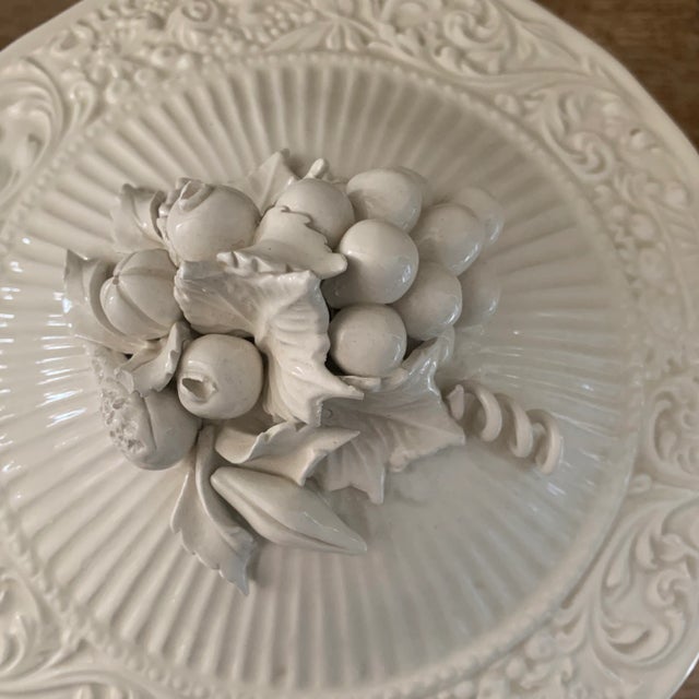Vintage Italian Ceramic Creamware Footed Compote Centerpiece For Sale - Image 4 of 10