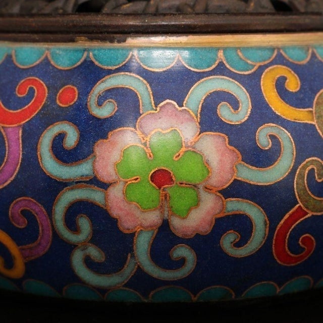 Metal Late 19th Century Cloisonné Enamel Floral Incense Burner With Pierced Lid For Sale - Image 7 of 8