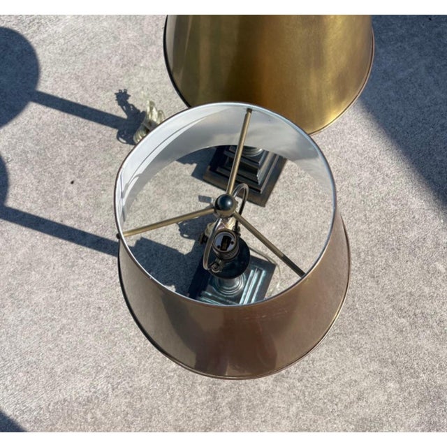 Neoclassical Visual Comforts Patinated Bronze Neo Classical Empire Brass Shade Table Lamps For Sale - Image 3 of 10