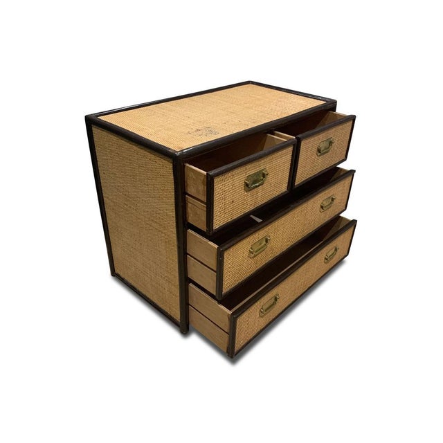 Mid-Century Chest of Drawers in Rattan and Ebonised Wood with Brass Handles, 1890s For Sale - Image 14 of 18