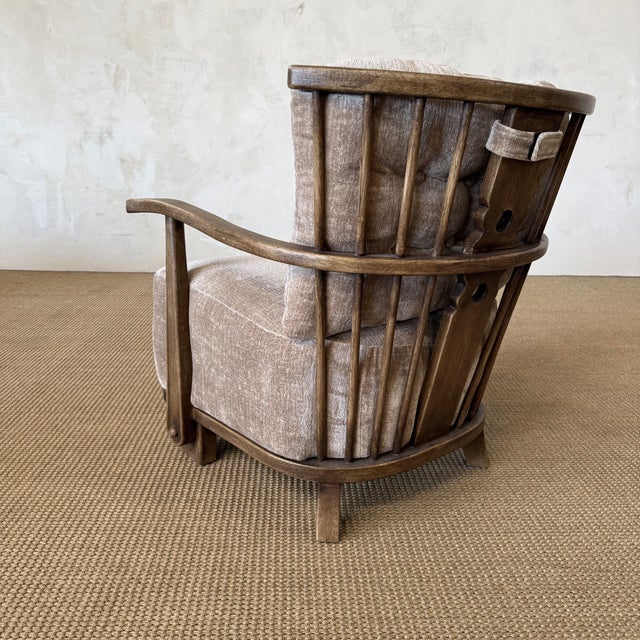 Leona Velvet Lounge Chair With Tufted Back, Curved Wood Arms For Sale - Image 4 of 10