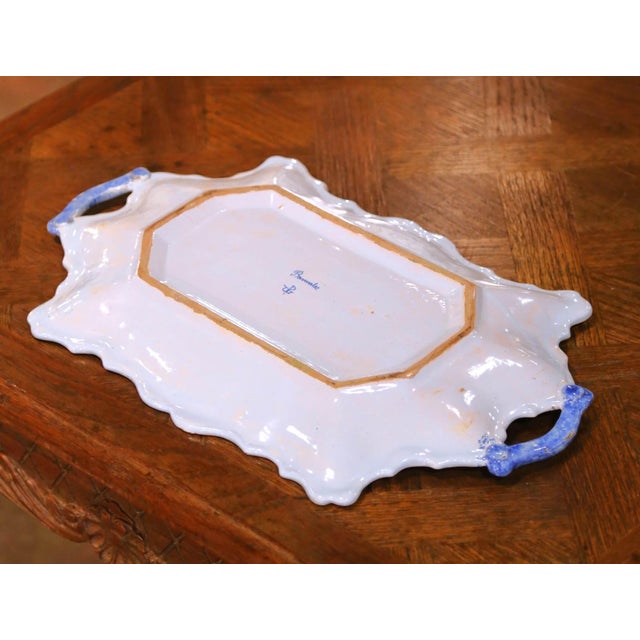 19th Century French Porquier-Beau Quimper Faience Tray Platter With Handles For Sale - Image 10 of 11