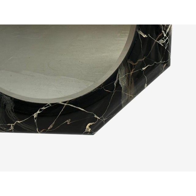 Glass Mid-Century Modern, Octagonal Wall Mirror, Faux Marble Finish, Usa, 1980s For Sale - Image 7 of 9