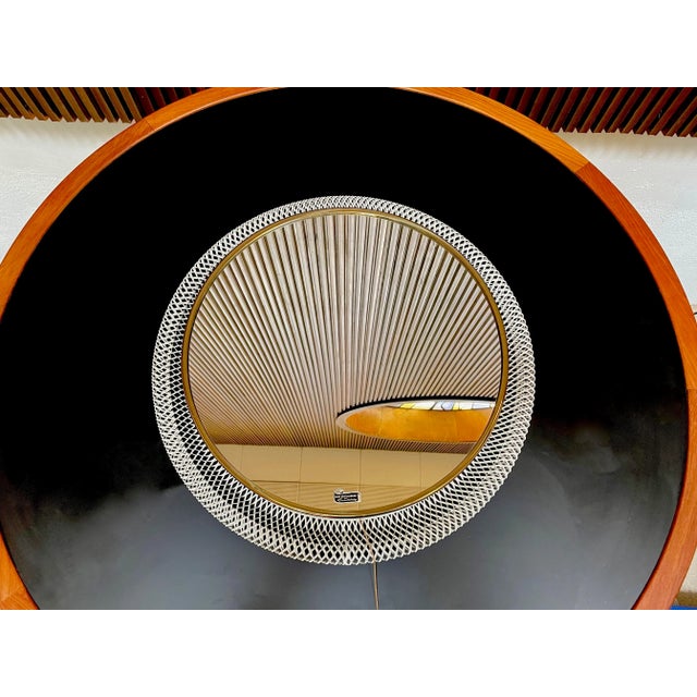 Large Round Illuminated Wire Mesh and Crystal Glass Mirror from Vereinigte Werkstätten München, Germany, 1950s For Sale - Image 18 of 18