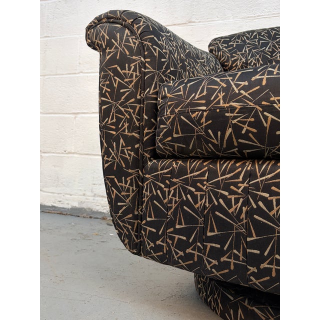 Black Pair of Mid 20th Century Swivel Club Chairs W/ Abstract Upholstery For Sale - Image 8 of 10
