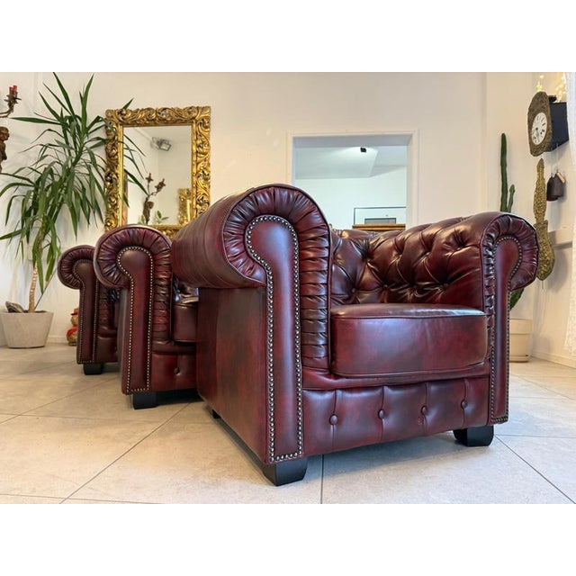 Chesterfield Leather Sofa Set, Set of 3 For Sale - Image 5 of 18
