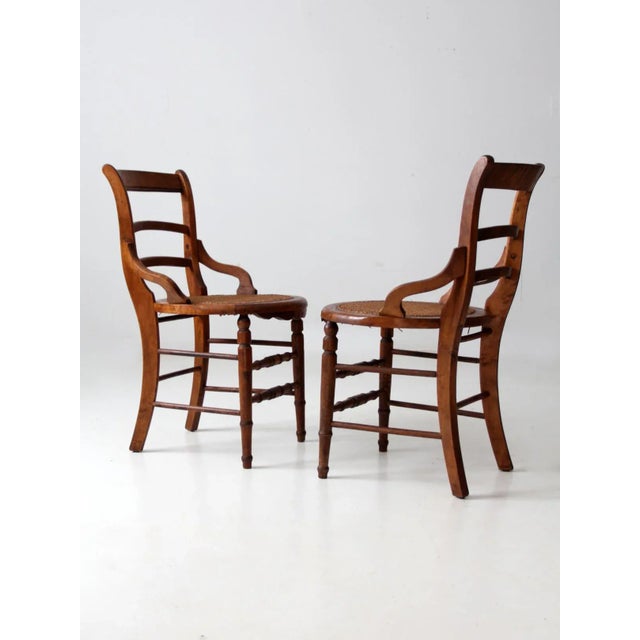 Antique Victorian Cane Seat Chairs Pair For Sale - Image 4 of 13