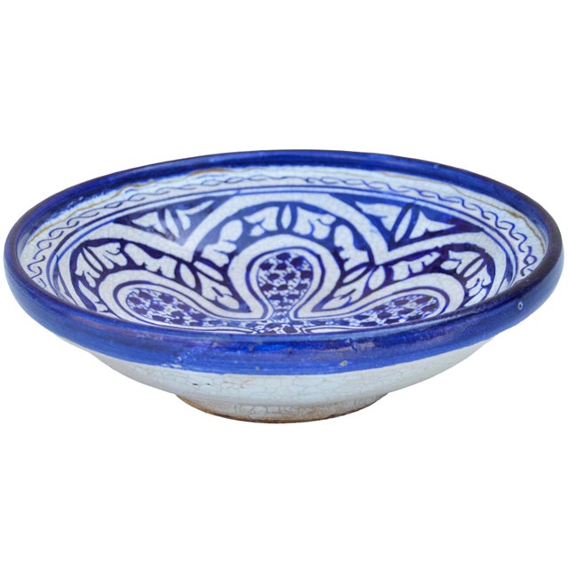 Blue Early 20th Century Handmade Blue-Patterned Moorish Ceramic Lidded Bowl For Sale - Image 8 of 11