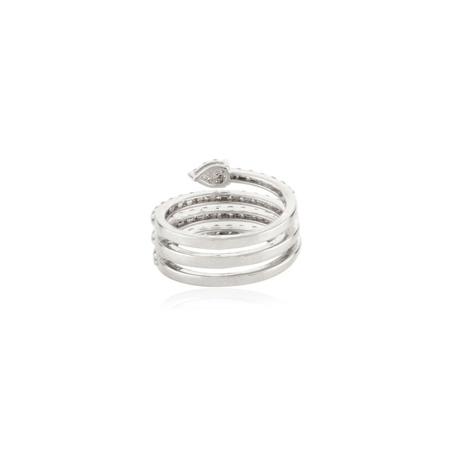Metal Pear Shaped Diamond Serpent Spiral Ring in 18k White Gold Size 7 For Sale - Image 7 of 11