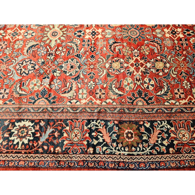 Persian Vintage Oversized Persian Mahal Sultanabad Rug, Hand-Knotted Wool, Geometric Pattern, 12x15, Red & Navy For Sale - Image 3 of 18