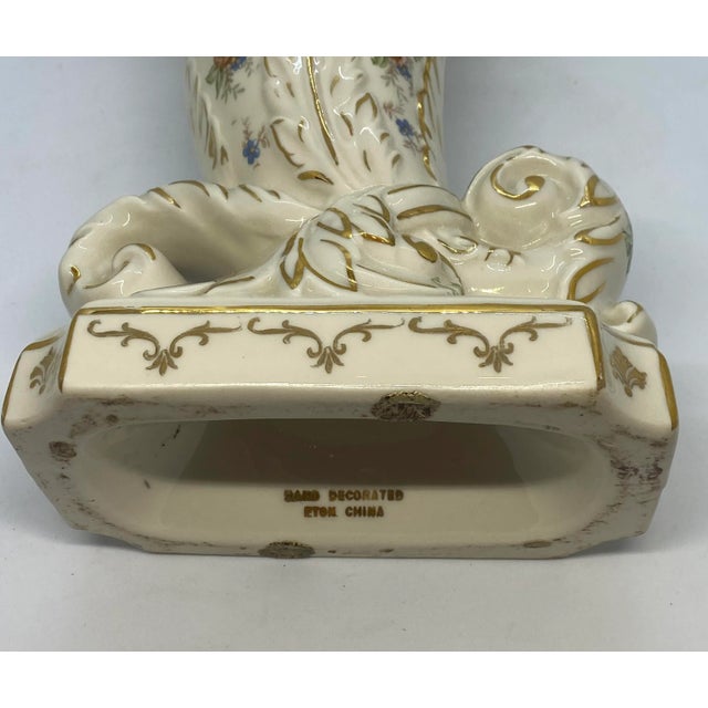 1940’s English Hand Decorated “Eaton China” Vases With Pink Roses & Blue Posies Design - a Pair For Sale - Image 11 of 13