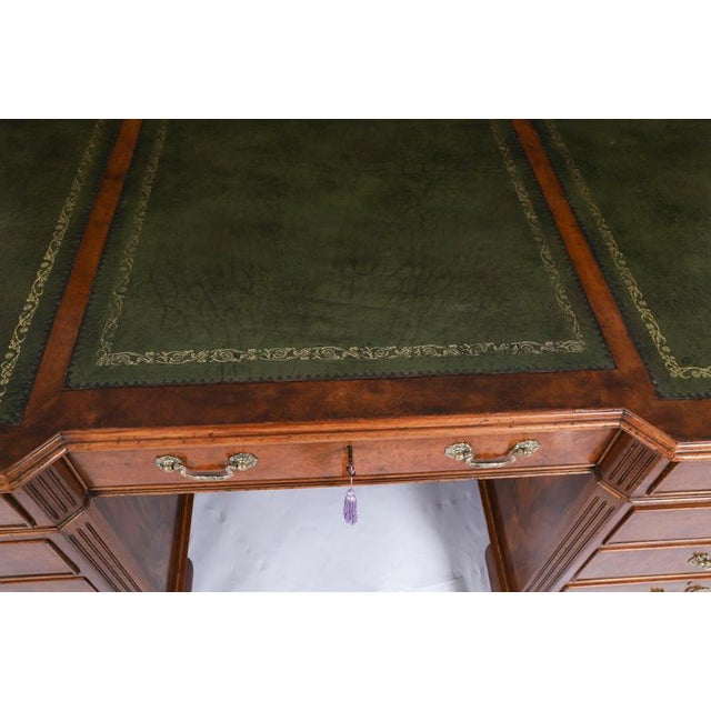 Antique Victorian Burr Walnut Partners Pedestal Desk, 1900s For Sale - Image 5 of 18