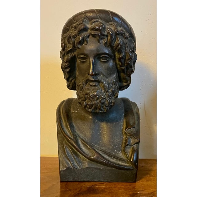 Antique 19th Century Grand Tour Classical Bronze Library Bust or Sculpture of Asclepius, Greco-Roman God of Medicine For Sale - Image 11 of 17