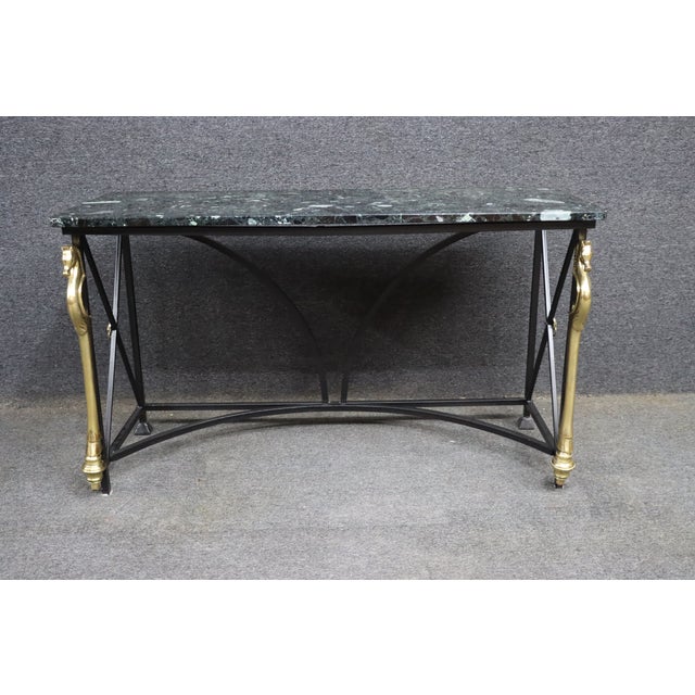 Late 20th Century Maison Charles Style Brass Seahorse Console Table With Verdi Marble Top For Sale - Image 5 of 15