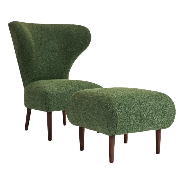 Lawrence Club & Ottoman Set, Bouclé & Maple Set by Christian Siriano, Floor Sample For Sale