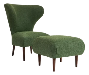 Lawrence Club & Ottoman Set, Bouclé & Maple Set by Christian Siriano, Floor Sample