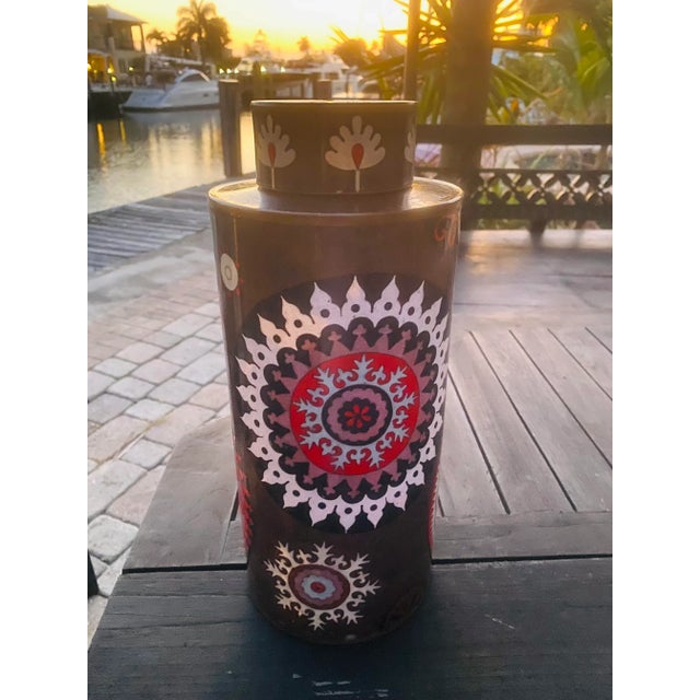 Late 20th Century Fabienne Jouvin Paris Enamel Copper Cloisonné Large Tea Canister For Sale - Image 5 of 9