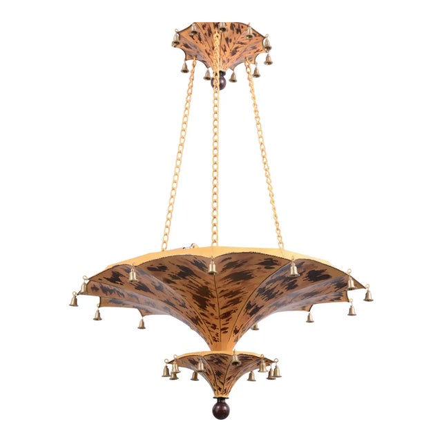 Yellow Vintage Art Deco Two-Tiers Upside Down Umbrella Ceiling Chandelier With Faux Tortoiseshell For Sale - Image 8 of 8