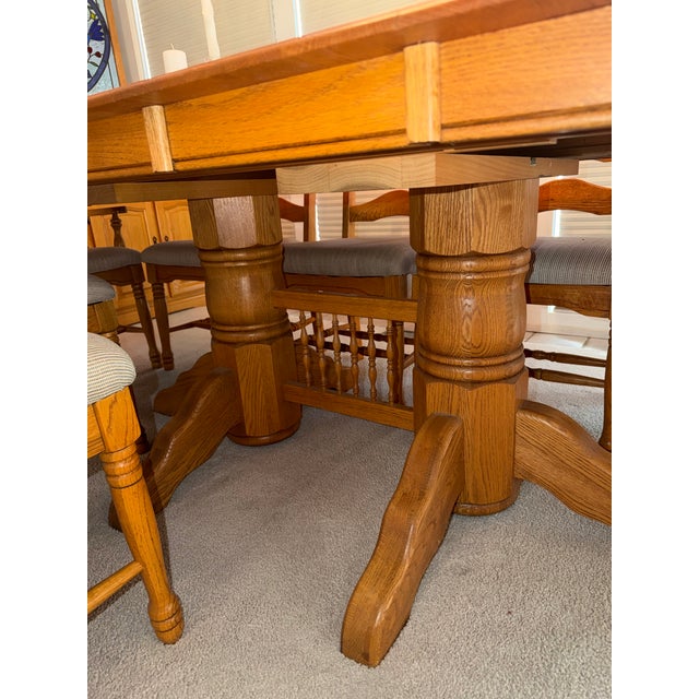 Wood 1990s Cherrico Solid Oak Expandable Dining Set With 10 Chairs For Sale - Image 7 of 12