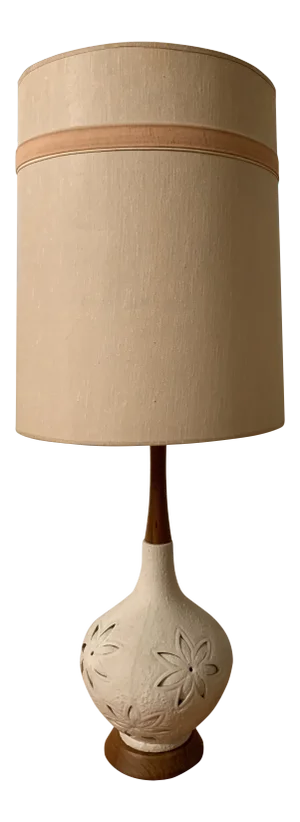 1960s Mid Century Teak and Ceramic Table Lamp Without Shade