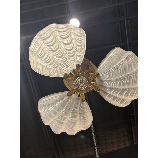 Vintage Murano Glass Ceiling Flush Mount Chandelier 3 Light Scalloped Clam Shell For Sale - Image 11 of 11