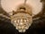 Arts & Crafts Vintage Brass Butterfly Flush Mount Light, Vintage Hand-Painted Light Green Crystal Basket Chandelier, Dramatic Radial Shadow Display For Sale - Image 3 of 15
