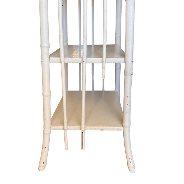 Off-white Antique Chinoiserie Bamboo Painted Wood Étagère Floor Shelf Hollywood Regency For Sale - Image 8 of 12
