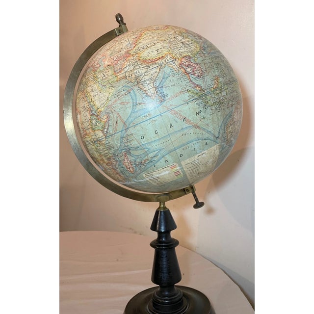 Large Terrestrial World Globe by J. Forest Early Grande 20th Century Wood Brass For Sale In New York - Image 6 of 16