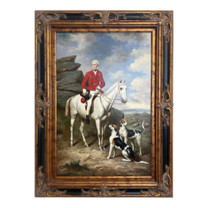 Jordan Original Oil Painting, English Fox Hunt Scene With Rider, Horses & Hounds