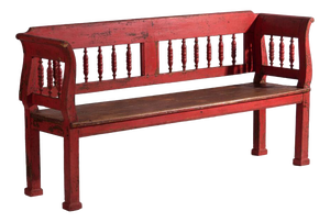 Antique Painted Pine Bench with Turned Back, Central Europe, 1900