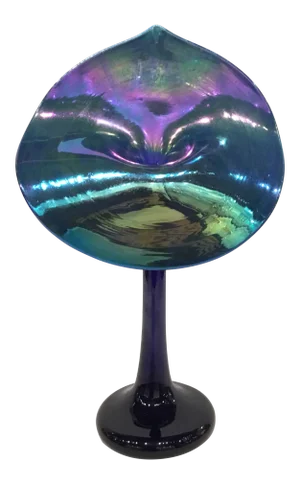 Hand Blown Iridescent Art Glass Blue Jack-In-The-Pulpit Signed Vase