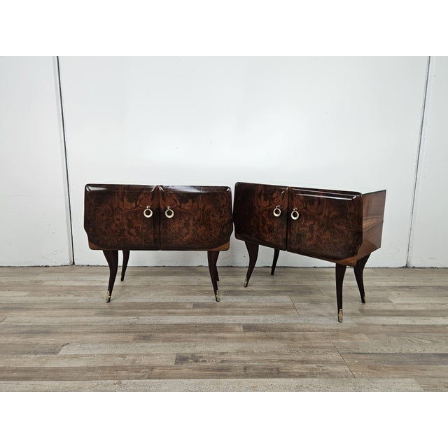 Mid-Century Mahogany Nightstands with Mirrored Top, 1950, Set of 2 For Sale - Image 4 of 16