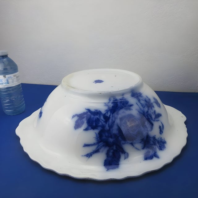Ceramic Antique Flow Blue Wash Set | F. Winkle & Co. Pitcher & w.h. Grindley Basin | Stoke-on-Trent, England | Late 19th Century For Sale - Image 7 of 12