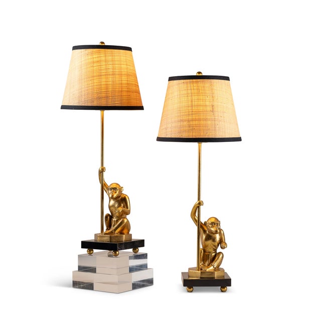 Stone Jamaica Monkey Accent Lamp with Raffia Shade, Set of 2 For Sale - Image 7 of 7
